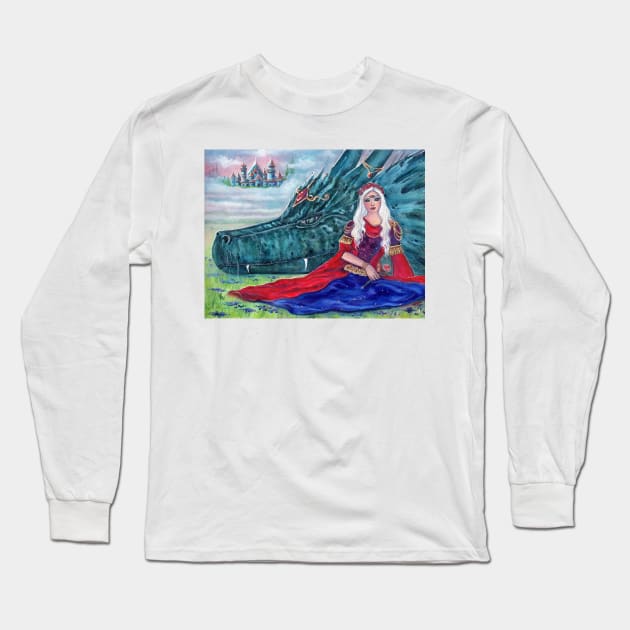 Dragon and princess "Misty's Castle" by Renee Lavoie Long Sleeve T-Shirt by ReneeLLavoie